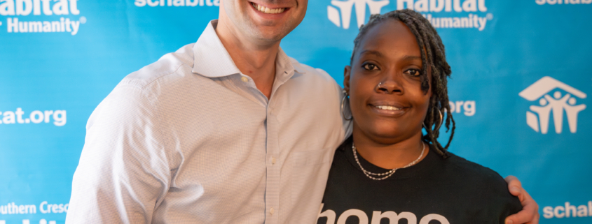 Senator Jon Ossoff with Southern Crescent Homeowner Tanjills Sawyer
